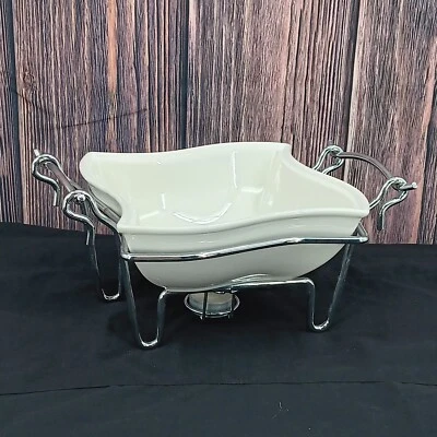 Godinger White Ceramic Warming Dish with Stand - 1 Quart- No Lid - SH - Image 1 of 4