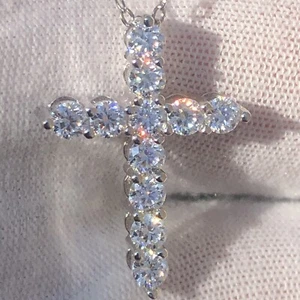 Real Lab Grown Moissanite Diamond Cross Pendant Necklace 925 GRA Men Women - Picture 1 of 6