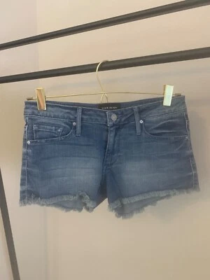 Pantalones cortos de mezclilla para mujer Black Orchid talla 30 azul medio lavado flecos dobladillo plateado Foto 1 de 4