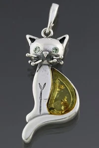 Ciondolo Originale AMBRA BALTICA ARGENTO MIELE GATTO GATTINO 3,5g 191106-16 - Foto 1 di 2