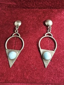 Natural Larimar Gemstone 925 Sterling Silver Tribal Earring 2" Long - Picture 1 of 6