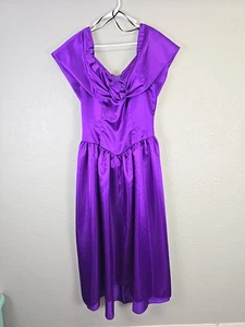 VTG 80's ILGWU Purple Off Shoulder Dress SZ 13/14 - Picture 1 of 9