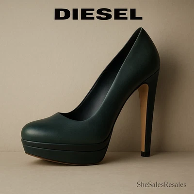 Diesel 'Melrose' Ashly Tacones Plataforma Mujer 9M Verde Negro Cuero Bombas 5"" He Foto 1 de 4