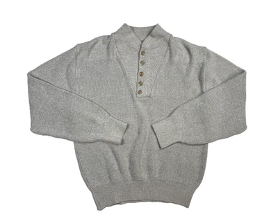 L.L. Bean винтажный свитер сделано в США мужской средний серый Fisherman Henley вязаный LS G718 - Изображение 1 из 4