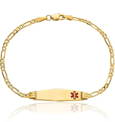 10K Solid Yellow Gold Medical Alert Figaro Link ID Bracelet - Image 1 of 4