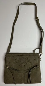 Vegan Faux Suede Pierced Design Shoulder/Crossbody Handbag Adjustable Strap - Picture 1 of 8