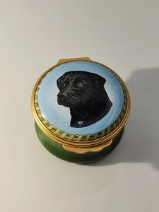Vintage Halcyon Days schwarzer Labrador Retriever HUND grün blau Emaille Schmuckschatulle - Bild 1 von 6