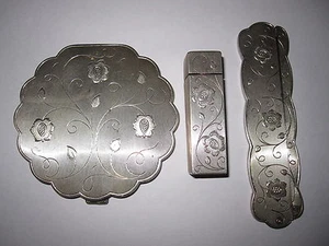 VINTAGE SILVER 925 830 ARTSET 1900 HAIR COMB-POWDER CASE-LIPSTICK DESIGNER - Picture 1 of 14
