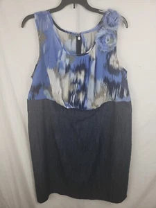 Dressbarn Blue Sheer Top With Lining Sleeveless Denim Bottom Dress Sz 16 - Picture 1 of 13