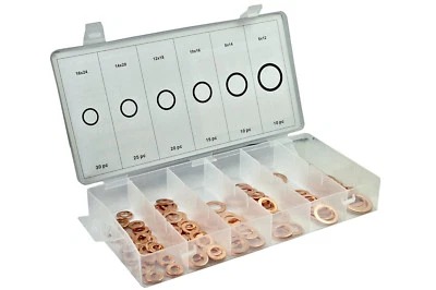 Kit guarnizioni o ring Rondelle rame 110pz 16x24-14x20-12x18-10x16-8x14-6x12 - Immagine 1 di 2