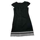 Oleg Cassini Size 6 Womens Black Cap Sleeve Crochet Hem Fitted Knee Length Dress