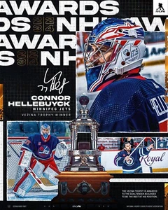 Foto de la NHL Connor Hellebuyck 2024 ganador del trofeo Vezina Winnipeg Jets 8x10 - Imagen 1 de 1