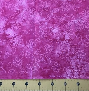 2007 Pink Floral and Butterflies 23” X 45” 100% cotton fabric #1897 - Picture 1 of 1