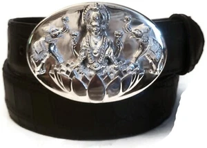 AL BERES 1.5" OVAL HINDU LAKSHMI W/ELEPHANTS BUCKLE 925 STERLING SILVER #AB135S - Picture 1 of 5