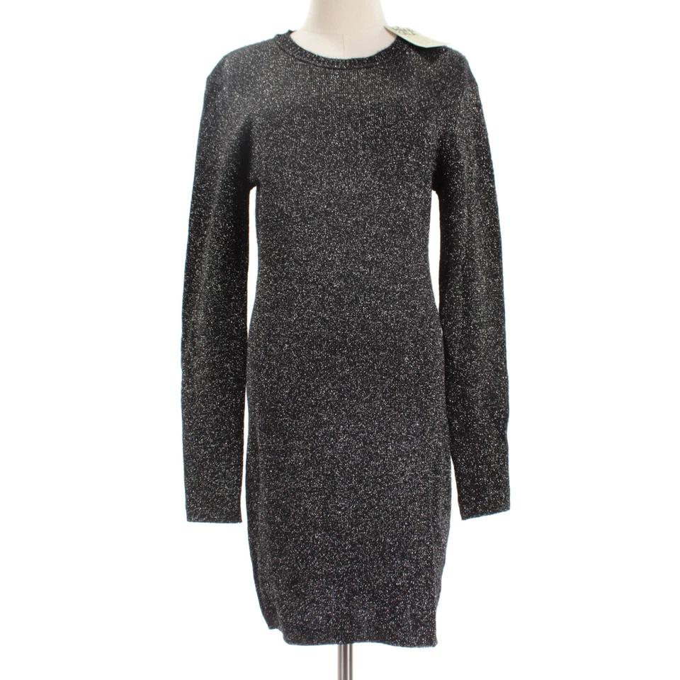 Vestido Suéter Pam & Gela Nuevo con Etiquetas Lurex Cuello Redondo Manga Larga Talla M en Negro/Plateado Foto 1 de 4