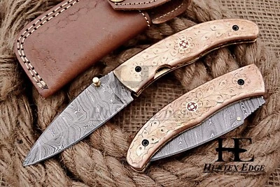 HUNTEX Custom Handmade Damascus Steel 110 mm Long Hunting Folding Pocket Knife - Image 1 of 4