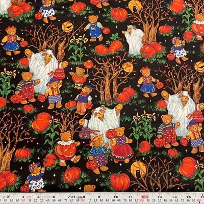 Vintage Kessler for Concord Halloween Bears Black Cotton Fabric Remnant 17 x 44 - Image 1 of 2