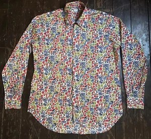 Vtg 90s MENS LIBERTY PRINT Floral Bright Cotton Longer At Back Shirt 44” Chest L - Picture 1 of 14