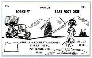 c1940 chariot élévateur pieds nus Okie Merill Louretta McCombs Portland Oregon carte postale