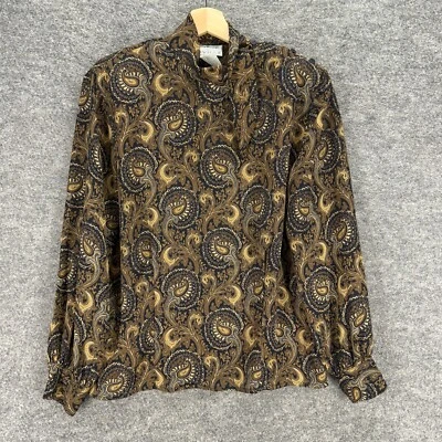 Rena Rowan Blouse Women 10 Brown Geometric High Neck Long Sleeve Pullover Casual - Image 1 of 4