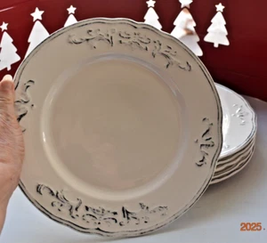 4 ~ Raised Scroll Dinner Plates 11” Baroque Rustic Scalloped Edge - Picture 1 of 6