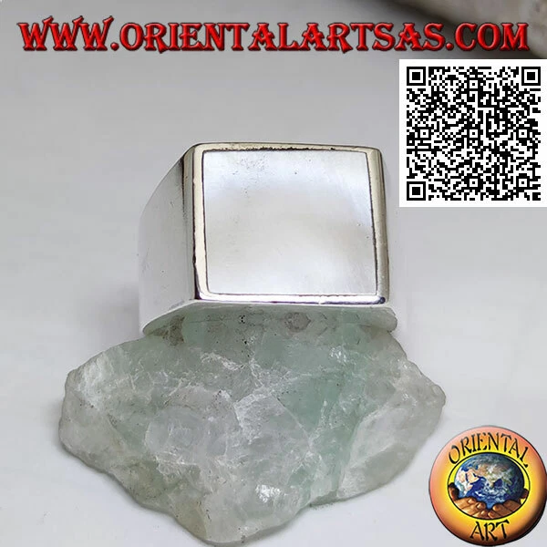 Anello in Argento 925‰ madreperla quadrata su montatura liscia 13*13 - Immagine 1 di 1