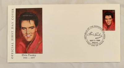 1-Vtg 1996 FDC ELVIS PRESLEY 1935-1977 Marshall Islands 32¢ Info On Back 7½"X3¾" - Image 1 of 4
