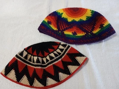Лот из 2 Rasta и африканский стиль шляпы - крючком Beanie Cap Kufi узор - Изображение 1 из 4