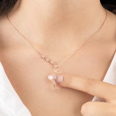 Collar Lariat de diamantes de corte redondo de 4 quilates para mujer con acabado de oro rosa de 14 quilates Foto 1 de 4