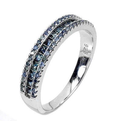 Anillo de plata de ley 925 princesa zafiro azul Myanmar piedras preciosas joyería talla 8 Foto 1 de 4