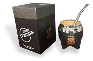 Mate Pampa Tradicional Negro AFA Boca Cerrada + Bombilla - Picture 1 of 4