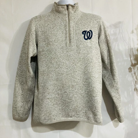Antigua Men’s Washington Nationals Oatmeal Fortune Quarter-Zip Pullover Jacket Cover