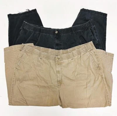 2 pares de pantalones para hombre Harbor Bay 3XL x 27" azul marino/bronceado cintura elástica Foto 1 de 4