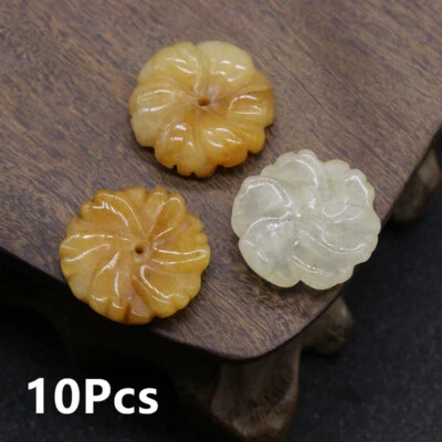 10Pcs 20mm Natural Yellow Jade Carved Flower Reiki Healing Pendant Bead HT869 - Image 1 of 4