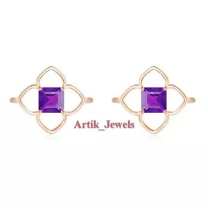 Natural Amethyst Gemstone With 14K Rose Gold Plated Silver Cufflink #1381 - Picture 1 of 13