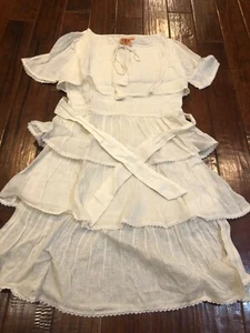 Tory Burch 100% Linen White Tiered Ruffle Empire Waist Dress Size 4 - Picture 1 of 6