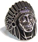Indian Cheif Face W Bonnet Stainless Steel Ring Size 8 - S-541 Biker Mens Womens