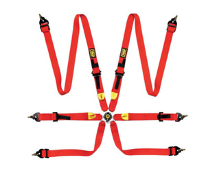 OMP Racing Safety Harness  6 Point First 2In Red (Fia 8853-2016) Pull Up - Steel