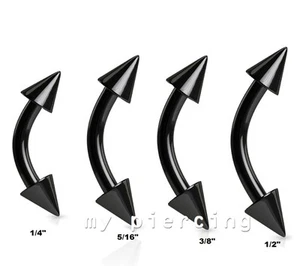 1pc 16G 1/4"-1/2" Titanium Anodized Surgical Steel Spike Curved Eyebrow Barbell - Picture 1 of 2