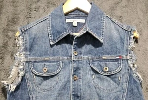 Vintage Tommy Hilfiger Vest Women's L Distressed Blue Denim Grunge Skatercore - Picture 1 of 11