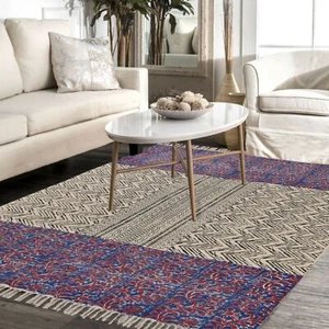 Alfombras estampadas de algodón, Dhurrie indio, sin desprendimiento, bohemias, alfombras de área, hechas a mano - Imagen 1 de 10