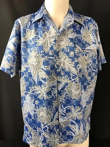 Camicia hawaiana Tori Richard bottoni davanti floreale blu med poliestere vintage - Foto 1 di 4