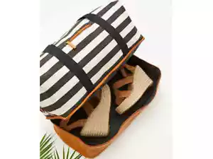 DSW Exclusive Black & White Striped Weekender Bag - Size 20" W x 12" H x 9" Deep - Picture 1 of 6