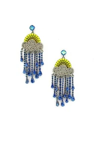 Beautiful Sun With Cloud & Vivid Blue Sapphire Rain Water Drop Fashion Earrings - Picture 1 of 6