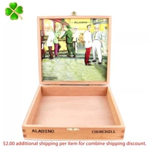 Caja de cigarros de madera vacía Aladino Churchill Corojo 8" x 7,75" x 2" - Imagen 1 de 12