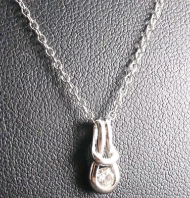 .10CT Natural Diamond Solitaire Knot 925 Sterling Silver Pendant Necklace 18" - Image 1 of 4