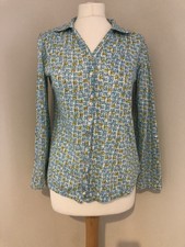 MISTRAL Blouse Shirt Size 12 Retro Telephone Print Patterned Long Sleeve Cotton