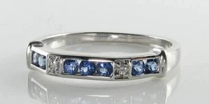 9k 9CT WHITE GOLD CEYLON SAPPHIRE DIAMOND ETERNITY ART DECO INS RING Size M 1/2 - Picture 1 of 6