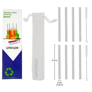 Ezprogear Stainless Steel Straws 5.75" Short 8mm (0.32") Wide Straw (8 Pack) - Picture 1 of 2