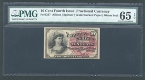 1869-75 10 CENTS FRACTIONAL CURRENCY FR1257 CERTIFIED PMG GEM UNCIRCULATED 65EPQ - Picture 1 of 2